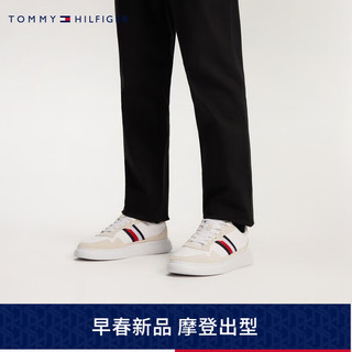 TOMMY HILFIGER 24早春男装拼接简约拼色条纹休闲运动板鞋FM0FM04889 米白色YBS 40