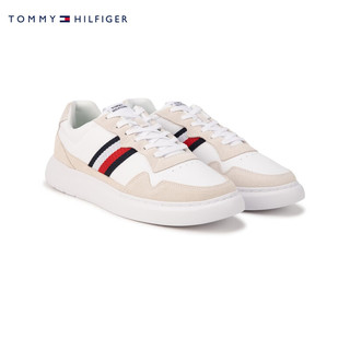 TOMMY HILFIGER 24早春男装拼接简约拼色条纹休闲运动板鞋FM0FM04889 米白色YBS 40