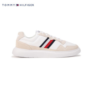 TOMMY HILFIGER 24早春男装拼接简约拼色条纹休闲运动板鞋FM0FM04889 米白色YBS 40