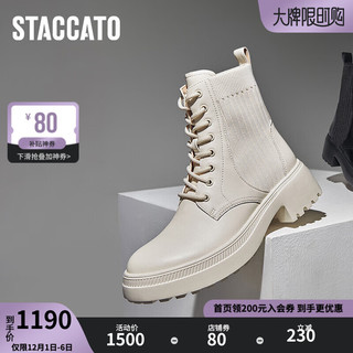 STACCATO 思加图 英伦风马丁靴弹力靴瘦瘦靴粗跟短靴女靴ERV03DD3 机能黑（绒里） 37