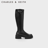 CHARLES&KEITH23冬季CK1-90380145简约侧拉链高筒骑士靴 Black黑色 37