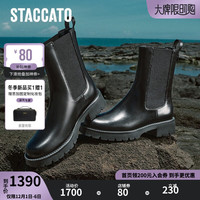 STACCATO 思加图 Let it be烟筒靴切尔西靴中靴女9YJ45DZ3 幽光黑(绒里) 37