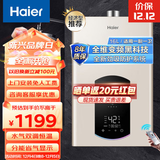 移动端、京东百亿补贴：Haier 海尔 燃气热水器16升