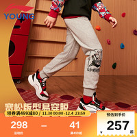 李宁 LI-NING童装儿童运动裤子男小大童新年款束脚加绒保暖卫裤YKLU149-3花灰160