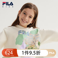 FILA莫奈上衣长袖冬中大童女童休闲舒适连帽卫衣潮 陶瓷白-IV 130