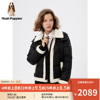 Hush Puppies暇步士女装撞色拼接机车风可拆卸连帽羽绒服 188黑色 L