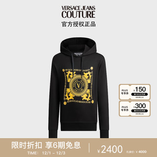 VERSACE 范思哲 Jeans Couture男装 23秋冬男士V字印花连帽卫衣 黑色 S