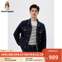 Hush Puppies暇步士男装2024春复古时尚纯棉休闲牛仔外套夹克 075深蓝1 XL