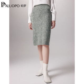 帕罗（PALUOPO）2023100%山羊绒女士半身裙加厚绞花7G甜美花苞裙 23853 深灰绿 L