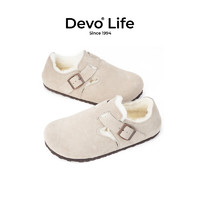 Devo Life 软木鞋冬季加绒休闲鞋2023秋冬新款女棉鞋保暖毛毛鞋