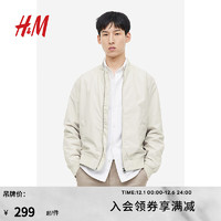 H&M男装飞行员夹克时尚潮流罗纹立领外套0976641 浅米灰色 175/100A