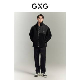 GXG男装 仿羊羔毛拼接保暖立领夹克外套棉服男 冬季 黑色 175/L