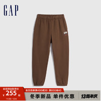 Gap 盖璞 男装冬季2023LOGO碳素软磨抓绒卫裤长裤841205宽松束脚裤 棕色 165/76A(S) 亚洲尺码