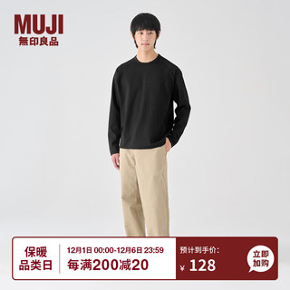 无印良品（MUJI）男式 华夫格 插肩袖T恤 打底衫 AB11CC3A 黑色 M(170/92A)