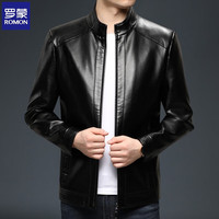 罗蒙(ROMON)皮衣男士夹克秋冬商务休闲款时尚百搭机车帅气行政夹克外套男 【单件装】3333黑色立领 54/XL/175【130-150斤】