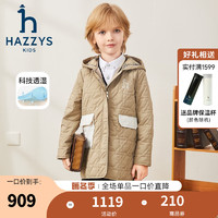 哈吉斯（HAZZYS）品牌童装男女童棉服冬舒适柔软防风透湿弹力连帽棉服 燕麦卡其 160