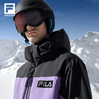 FILA 斐乐男士滑雪服撞色拼接保暖运动连帽外套 深黑-BK 170/92A/M