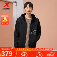 XTEP特步针织连帽外套冬季加绒保暖上衣977429940202 正黑色 3XL