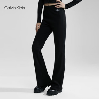 Calvin Klein  Jeans24春季女士螺纹弹力显瘦黑色直筒针织休闲裤J222598 BEH-太空黑 XS