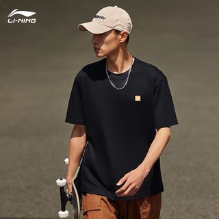 LI-NING 李宁 耐洗抗皱丨短袖T恤男女同款2023款运动上衣AHST561 黑色-2 M