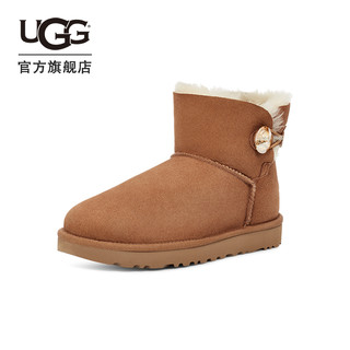 UGG 2023冬季女士保暖舒适平底纯色经典水晶迷你短靴雪地靴1016554