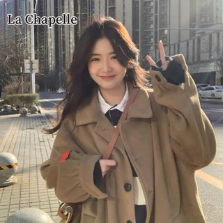 La Chapelle Sport 拉夏贝尔毛呢大衣女2023短款日系外套春小个子复古呢子赫本风 卡其色 L(130-145)