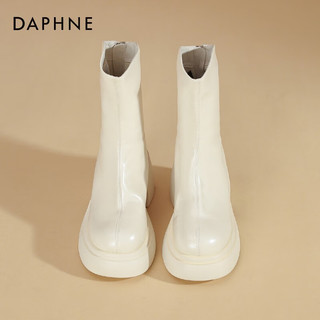 达芙妮（DAPHNE）粗跟短靴女气质小香风马丁靴小个子瘦瘦切尔西靴 米白色 36