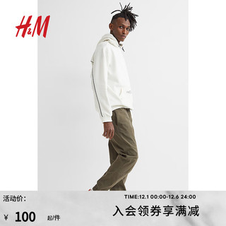 H&M 男装休闲裤秋季潮流松紧腰束脚直筒修身户外休闲裤0972199 卡其绿 175/96A