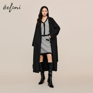 eifini 伊芙丽 撞色小香风羊驼毛针织开衫女2023冬装 灰色 160/85CM/M