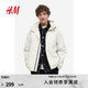 H&M 男装夹克户外尼龙防风疏水连帽外套1160969 奶油色 175/108A