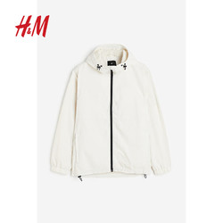 H&M 男装夹克 户 防风疏水连帽外套1160969 奶油色 175/108A