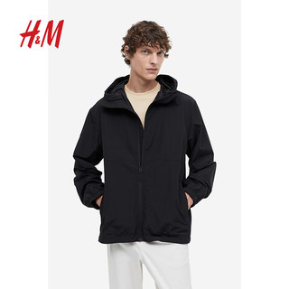 H&M 男装夹克 防风疏水连帽外套1160969 奶油色 175/108A