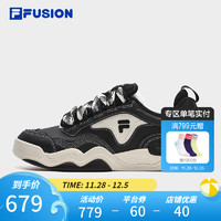 FILA 斐乐 FUSION斐乐潮牌男鞋KICK专业滑板鞋波浪底板鞋 黑/奶油白-BA 40.5