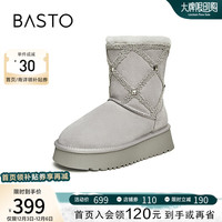 百思图商场同款时髦休闲雪地靴厚底女中靴LD328DZ3 灰色 36