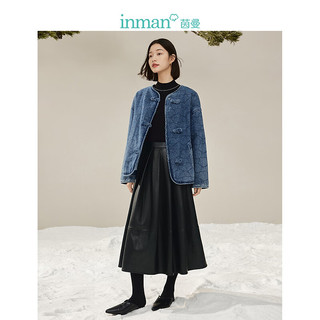 茵曼（INMAN）新中式夹棉牛仔外套女装盘扣长袖棉衣 牛仔蓝 XL