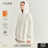 AMII新中式风连帽空气层卫衣女山海经绣花落肩袖上衣 米白 F