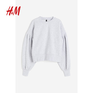H&M女装卫衣休闲落肩泡泡袖短款卫衣1209924 混浅灰色 155/76A
