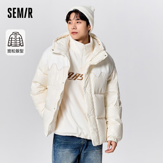 森马（Semir）羽绒服男宽松温暖休闲风潮流拼接面包服外套 本白（白鸭绒）10102 175/92A/L