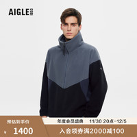 AIGLE艾高20户外保暖时尚拼色半拉链抓绒衣男士上衣 黑色 AM814 XL(185/100A)