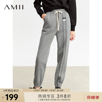 AMII2023冬休闲温暖抽绳束脚裤加绒长裤女休闲裤黑色裤子 深花灰 160/68A/M