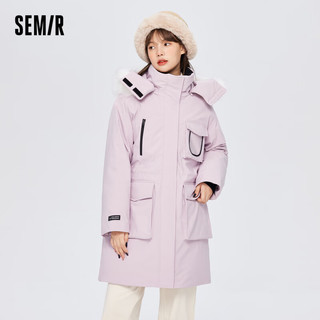 森马（Semir）森马羽绒服女长款三防宽松帅气时尚冬季连帽厚冬装保暖潮 粉紫70093 165/88A/L