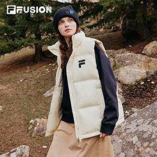 FILA FUSION斐乐潮牌款羽绒马甲2023冬时尚休闲立领上衣 麦乳色-BG 180/100A/XL