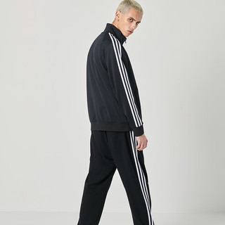 adidas 阿迪达斯 男女款经典条纹外套经典休闲运动服春秋季薄夹克 黑底白条纹  XL（身高175-180厘米）