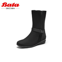 Bata 拔佳 时装靴女商场百搭牛皮软底通勤中筒靴 ARW41DZ3 黑色-单里 37