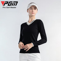 PGM高尔夫服装女士长袖毛衣 秋冬季保暖女装 桃心领型运动球服 YF620-黑色 S