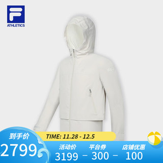 FILA 斐乐女士棉服基础户外运动假两件连帽上衣 燕麦色-BG 160/80A/S