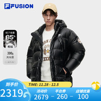 FILA FUSION斐乐潮牌中长款羽绒服男2023冬时尚休闲连帽外套 正黑色-BK 170/92A/M