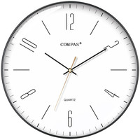 康巴丝（COMPAS）挂钟 创意简约钟表客厅石英钟表挂墙卧室时钟薄边挂表 C3219C 黑边黑针 35cm