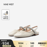 NINE WEST/玖熙包头凉鞋羊皮革平底玛丽珍后空优雅女鞋NK320001KK 米色 39 