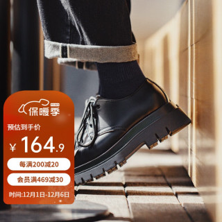 马登 男鞋德比鞋低帮厚底增高大头黑色工装鞋英伦风百搭休闲真皮鞋 黑色 40